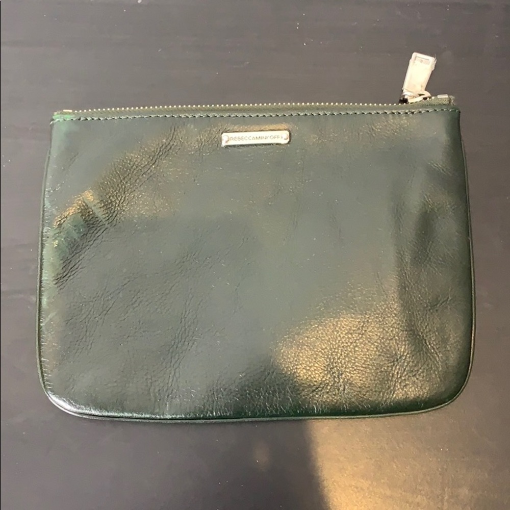 NEW REBECCA MINKOFF GREEN LEATHER BEAUTY POUCH